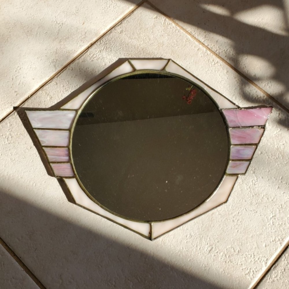 Vintage Art Deco Inspired Handmade Winged Mirror with Stained Glass Frame
